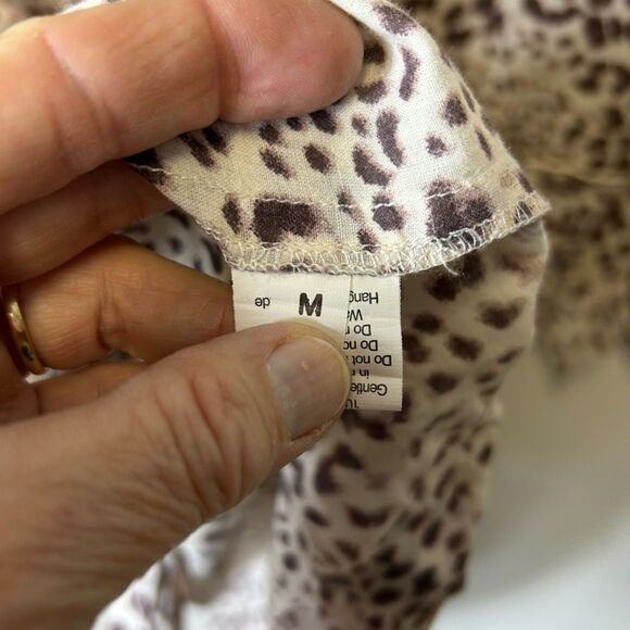 Lola Australia Ivory Brown Leopard Print V-Neck 3/4 Sleeve Tiered Dress Size M - Picture 6 of 12